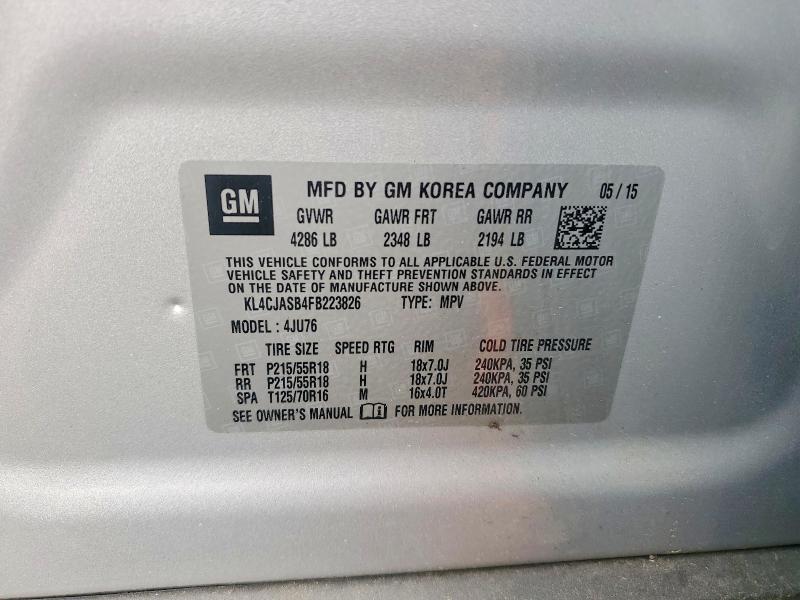 58752576 :رقم المزاد ، KL4CJASB4FB223826 vin ، 2015 Buick Encore مزاد بيع