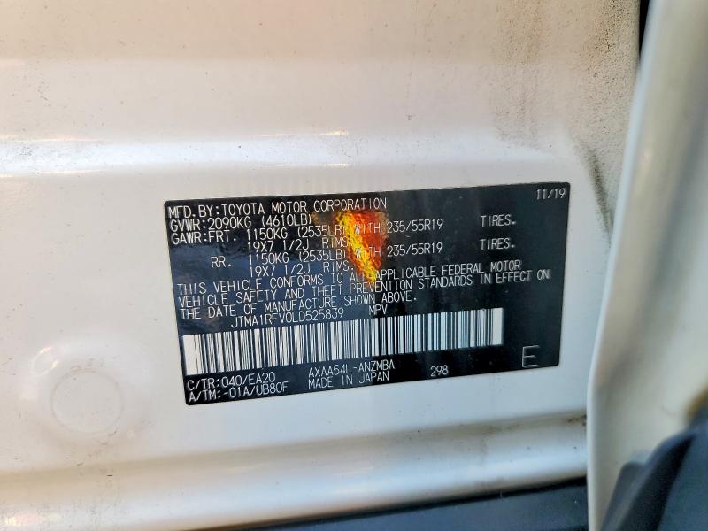 Aukcja sprzedaży 2020 Toyota Rav4, vin: JTMA1RFV0LD525839, numer aukcji: 59001926