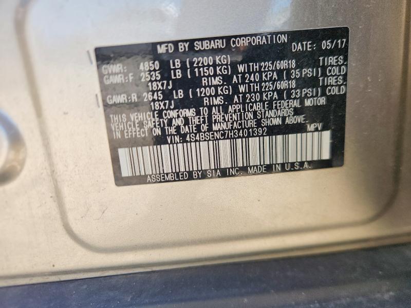 2017 Subaru Outback მანქანა იყიდება აუქციონზე, vin: 4S4BSENC7H3401392, აუქციონის ნომერი: 56331476