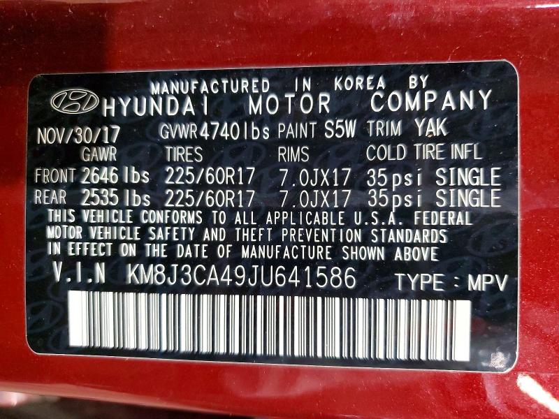 Aukcja sprzedaży 2018 Hyundai Tucson, vin: KM8J3CA49JU641586, numer aukcji: 55902286