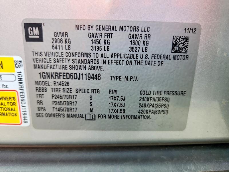 2013 Chevrolet Traverse მანქანა იყიდება აუქციონზე, vin: 1GNKRFED6DJ119448, აუქციონის ნომერი: 57891686