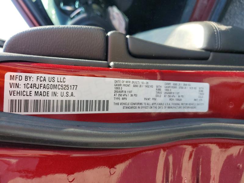 2021 Jeep Grand Cherokee მანქანა იყიდება აუქციონზე, vin: 1C4RJFAG0MC525177, აუქციონის ნომერი: 58514726