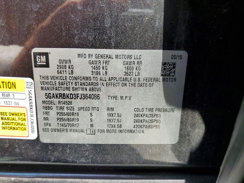Aukcja sprzedaży 2015 Buick Enclave, vin: 5GAKRBKD3FJ364086, numer aukcji: 56352856