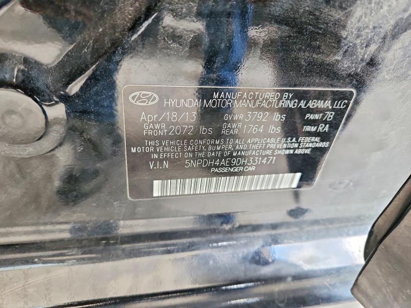 59218356 :رقم المزاد ، 5NPDH4AE9DH331471 vin ، 2013 Hyundai Elantra مزاد بيع