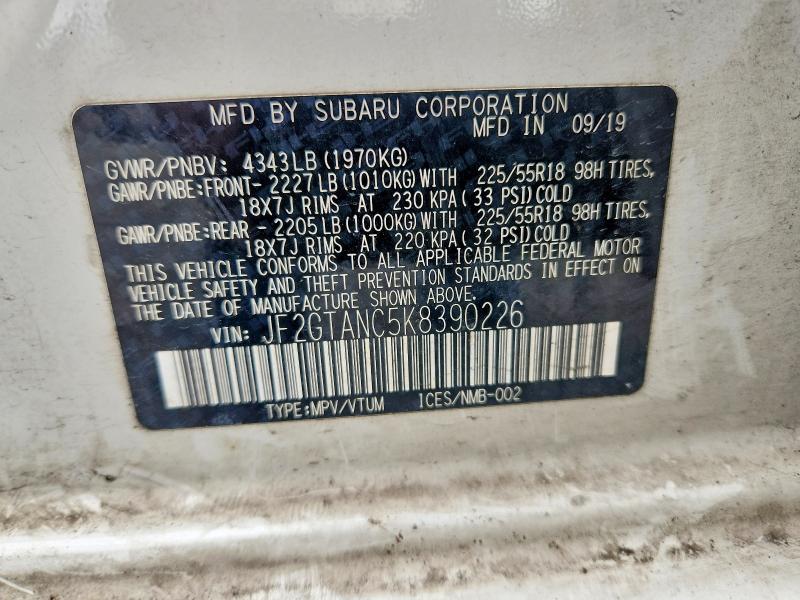 Продаж на аукціоні авто 2019 Subaru Crosstrek, vin: JF2GTANC5K8390226, номер лоту: 58157046