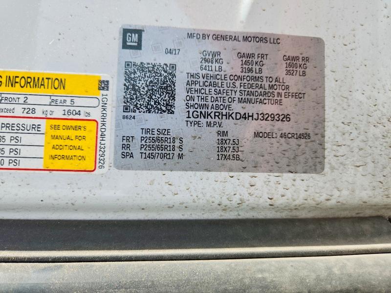 Продажа на аукционе авто 2017 Chevrolet Traverse, vin: 1GNKRHKD4HJ329326, номер лота: 56498476