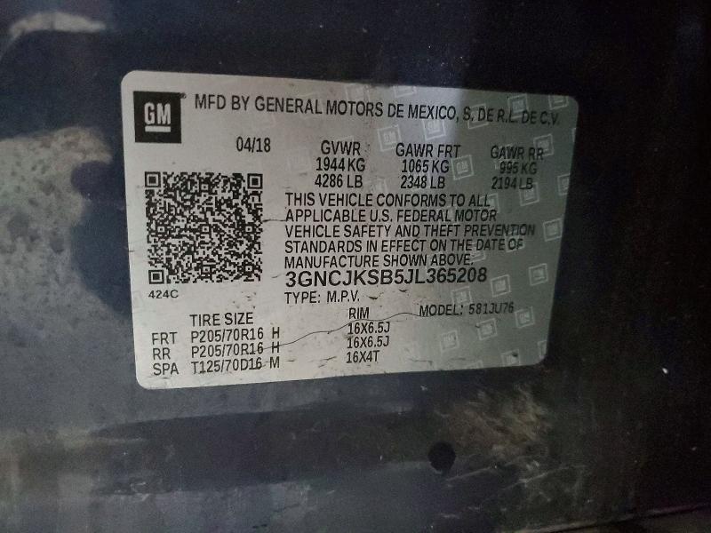 57712916 :رقم المزاد ، 3GNCJKSB5JL365208 vin ، 2018 Chevrolet Trax مزاد بيع
