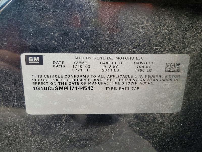 55727926 :رقم المزاد ، 1G1BC5SM9H7144543 vin ، 2017 Chevrolet Cruze مزاد بيع