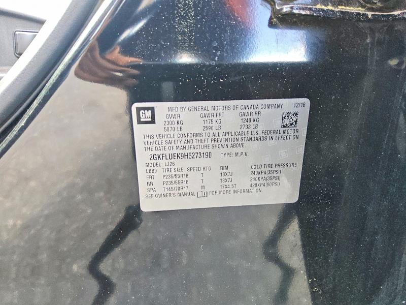 Aukcja sprzedaży 2017 Gmc Terrain, vin: 2GKFLUEK9H6273190, numer aukcji: 57126566