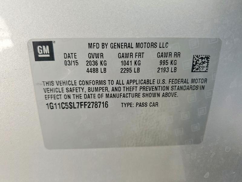 Продажа на аукционе авто 2015 Chevrolet Malibu, vin: 1G11C5SL7FF278716, номер лота: 55703476