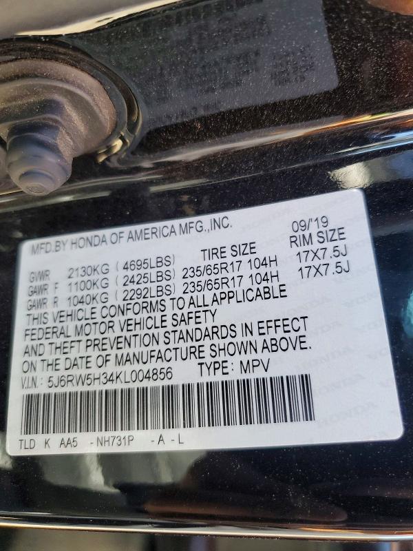 Aukcja sprzedaży 2019 Honda Cr-v, vin: 5J6RW5H34KL004856, numer aukcji: 58133976