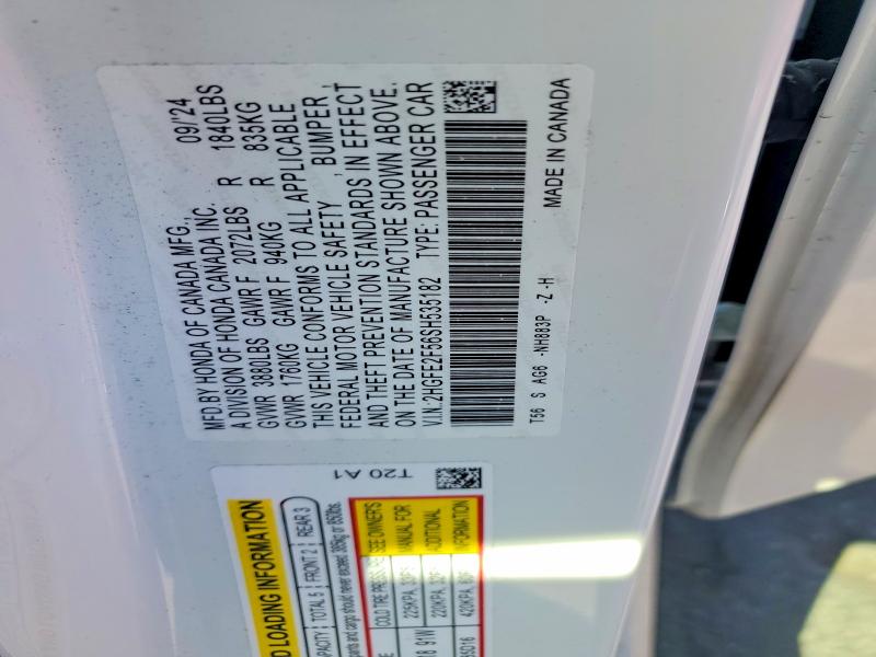 55100036 :رقم المزاد ، 2HGFE2F56SH535182 vin ، 2025 Honda Civic مزاد بيع