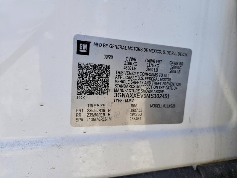 Продаж на аукціоні авто 2021 Chevrolet Equinox, vin: 3GNAXXEV0MS102451, номер лоту: 55431856