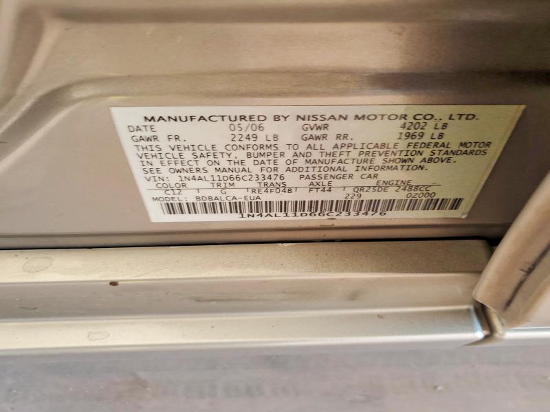 Продаж на аукціоні авто 2006 Nissan Altima, vin: 1N4AL11D66C233476, номер лоту: 57057626