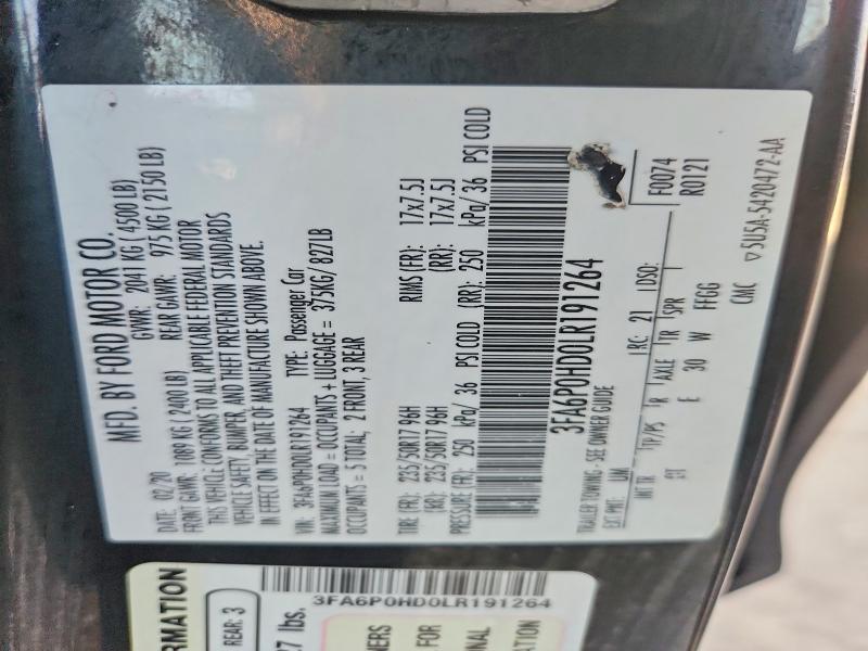 58212366 :رقم المزاد ، 3FA6P0HD0LR191264 vin ، 2020 Ford Fusion مزاد بيع