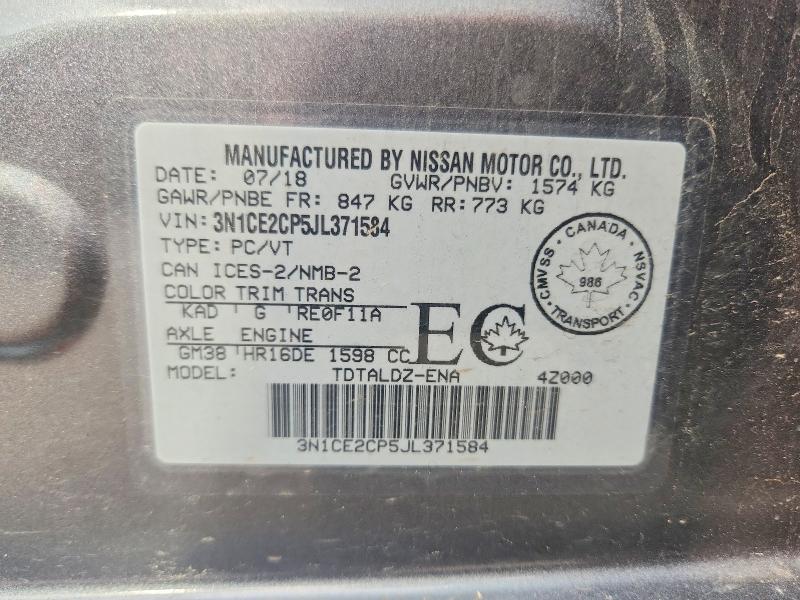 Продажа на аукционе авто 2018 Nissan Versa Note, vin: 3N1CE2CP5JL371584, номер лота: 59282346