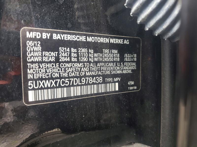 2013 Bmw X3 მანქანა იყიდება აუქციონზე, vin: 5UXWX7C57DL978438, აუქციონის ნომერი: 58376156