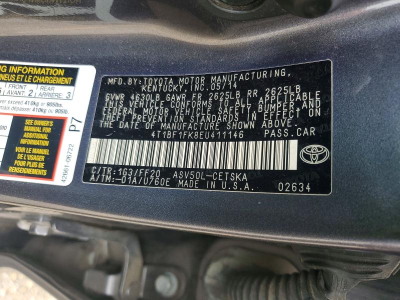 56789866 :رقم المزاد ، 4T1BF1FK8EU411146 vin ، 2014 Toyota Camry مزاد بيع
