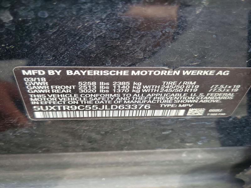 76293265 :رقم المزاد ، 5UXTR9C55JLD63376 vin ، 2018 Bmw X3 مزاد بيع