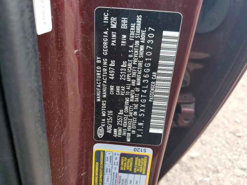 57784146 :رقم المزاد ، 5XXGT4L36GG107307 vin ، 2016 Kia Optima مزاد بيع