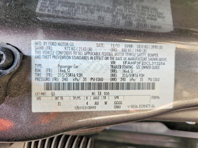 56498506 :رقم المزاد ، 1FAHP3F23CL313254 vin ، 2012 Ford Focus مزاد بيع