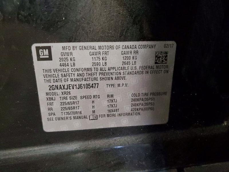 Auction sale of the 2018 Chevrolet Equinox, vin: 2GNAXJEV1J6105477, lot number: 55728006