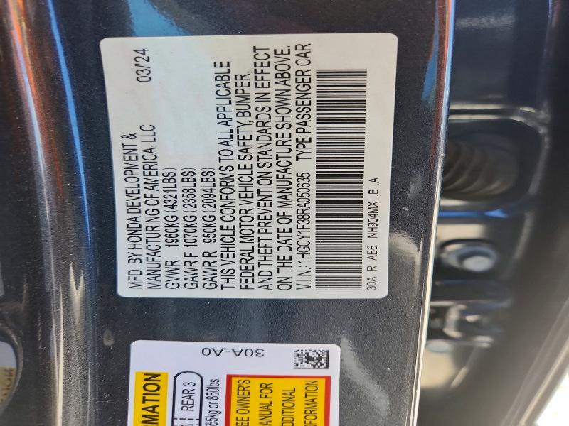 Aukcja sprzedaży 2024 Honda Accord, vin: 1HGCY1F38RA050635, numer aukcji: 57539846