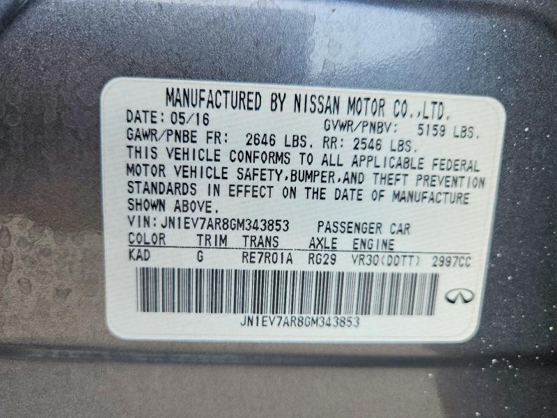 Продаж на аукціоні авто 2016 Infiniti Q50, vin: JN1EV7AR8GM343853, номер лоту: 59126636