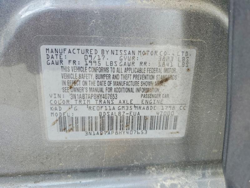 2017 Nissan Sentra მანქანა იყიდება აუქციონზე, vin: 3N1AB7AP8HY407653, აუქციონის ნომერი: 59176586