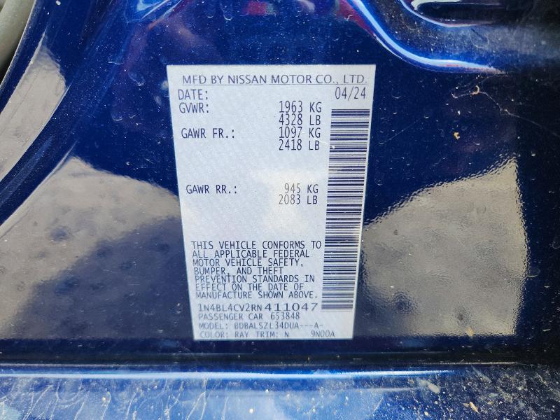 Продаж на аукціоні авто 2024 Nissan Altima, vin: 1N4BL4CV2RN411047, номер лоту: 53565506