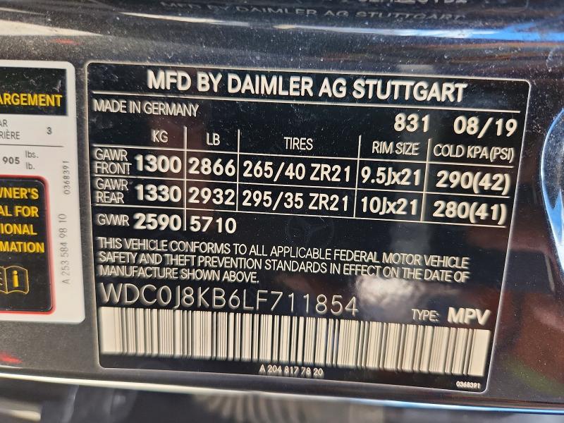 2020 Mercedes-benz Glc Coupe მანქანა იყიდება აუქციონზე, vin: WDC0J8KB6LF711854, აუქციონის ნომერი: 57034746