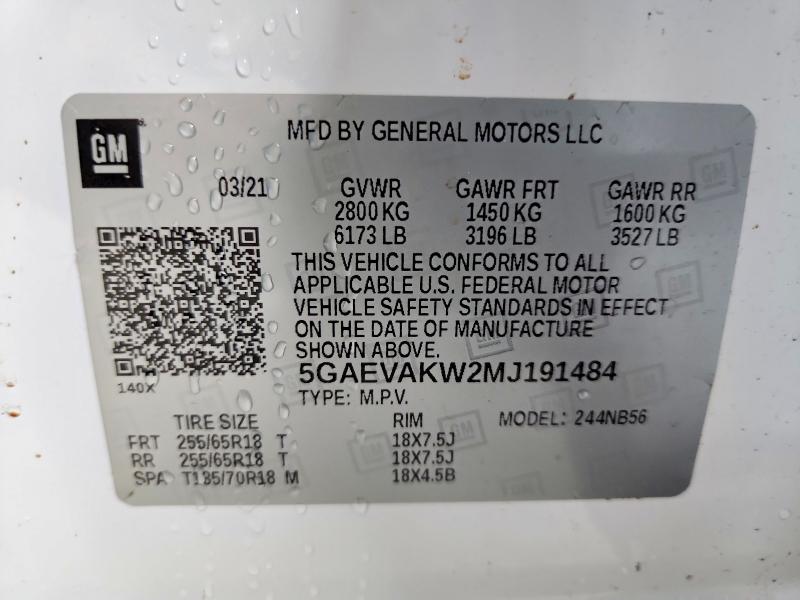 Продажа на аукционе авто 2021 Buick Enclave, vin: 5GAEVAKW2MJ191484, номер лота: 57463936