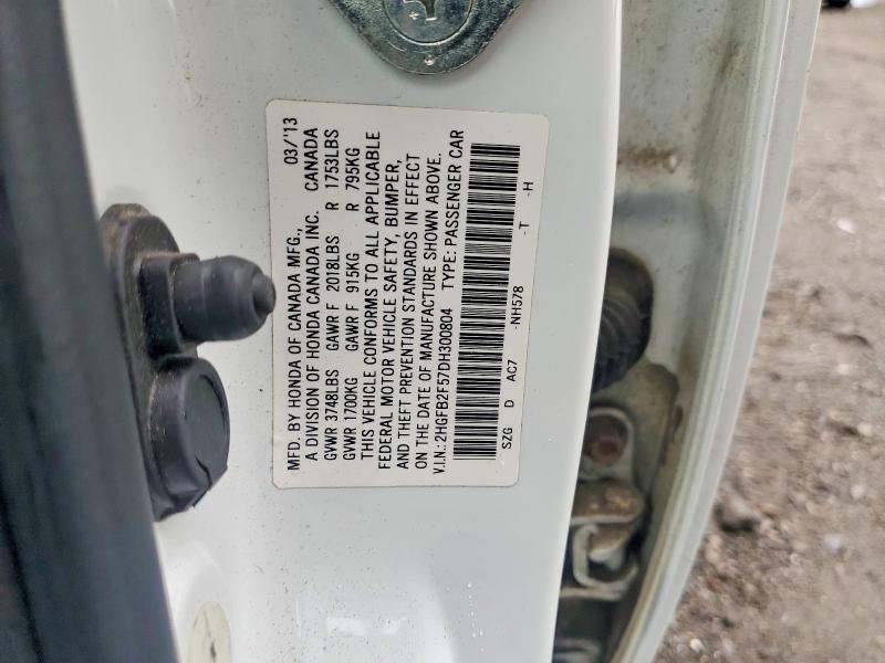 Продаж на аукціоні авто 2013 Honda Civic, vin: 2HGFB2F57DH300804, номер лоту: 59246626