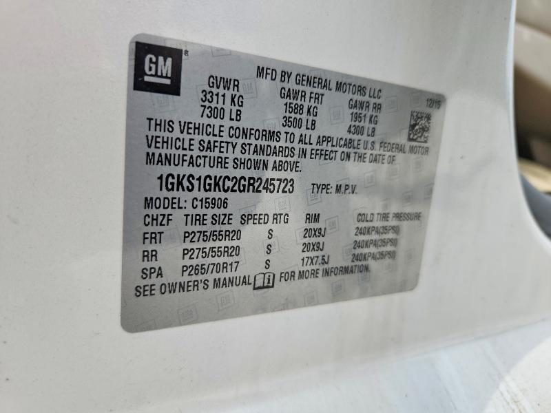 2016 Gmc Yukon Xl მანქანა იყიდება აუქციონზე, vin: 1GKS1GKC2GR245723, აუქციონის ნომერი: 57965916