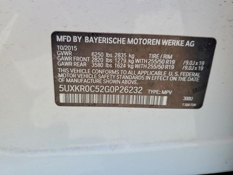 59535106 :رقم المزاد ، 5UXKR0C52G0P26232 vin ، 2016 Bmw X5 مزاد بيع