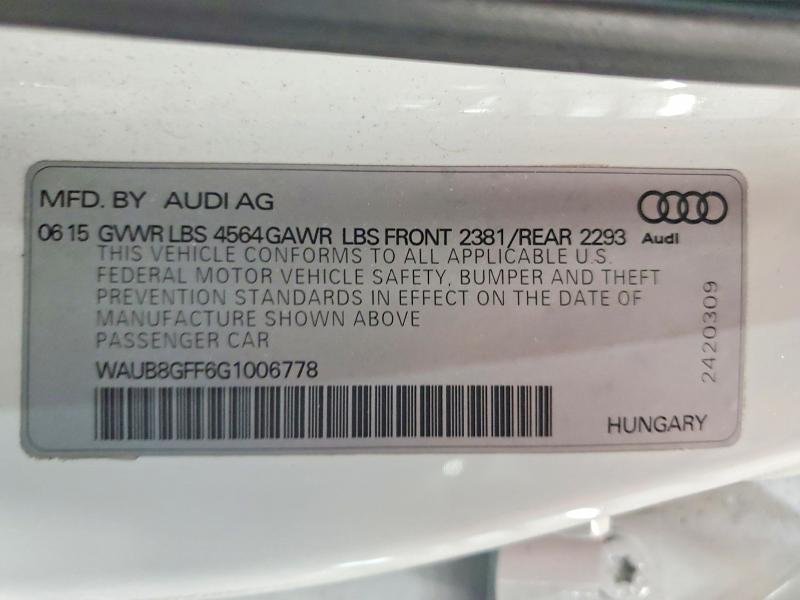 2016 Audi A3 მანქანა იყიდება აუქციონზე, vin: WAUB8GFF6G1006778, აუქციონის ნომერი: 56289966