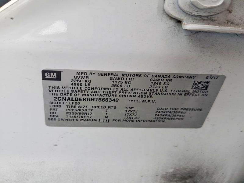 Продаж на аукціоні авто 2017 Chevrolet Equinox, vin: 2GNALBEK6H1566348, номер лоту: 58344936