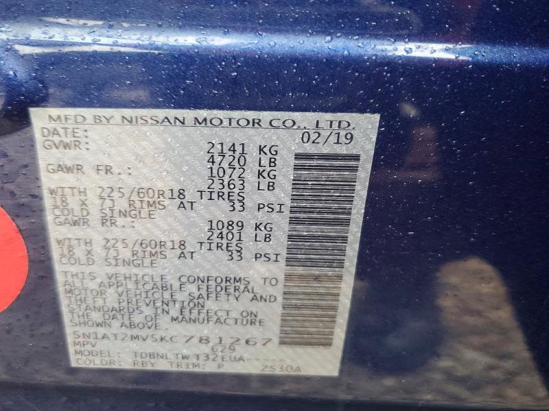 Aukcja sprzedaży 2019 Nissan Rogue, vin: 5N1AT2MV5KC781267, numer aukcji: 58924476