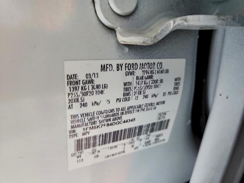 57501936 :رقم المزاد ، 1FM5K7F84DGC44345 vin ، 2013 Ford Explorer مزاد بيع