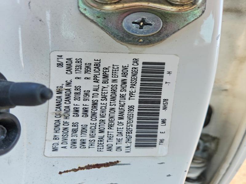 Aukcja sprzedaży 2014 Honda Civic, vin: 2HGFB2F57EH551906, numer aukcji: 58927226