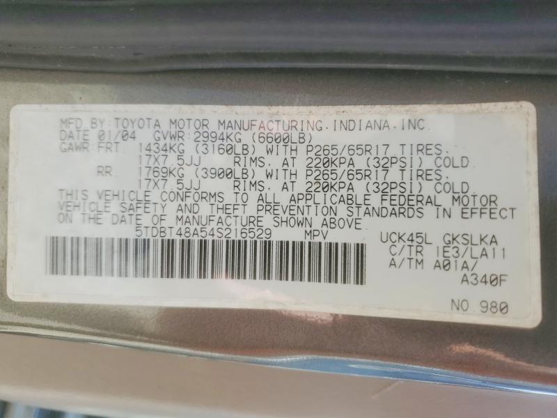 Aukcja sprzedaży 2004 Toyota Sequoia, vin: 5TDBT48A54S216529, numer aukcji: 55081736