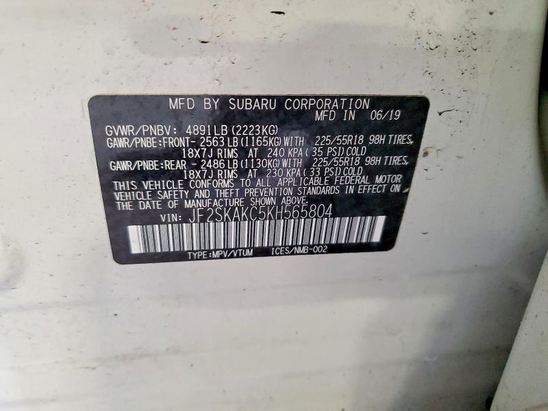 57576156 :رقم المزاد ، JF2SKAKC5KH565804 vin ، 2019 Subaru Forester مزاد بيع