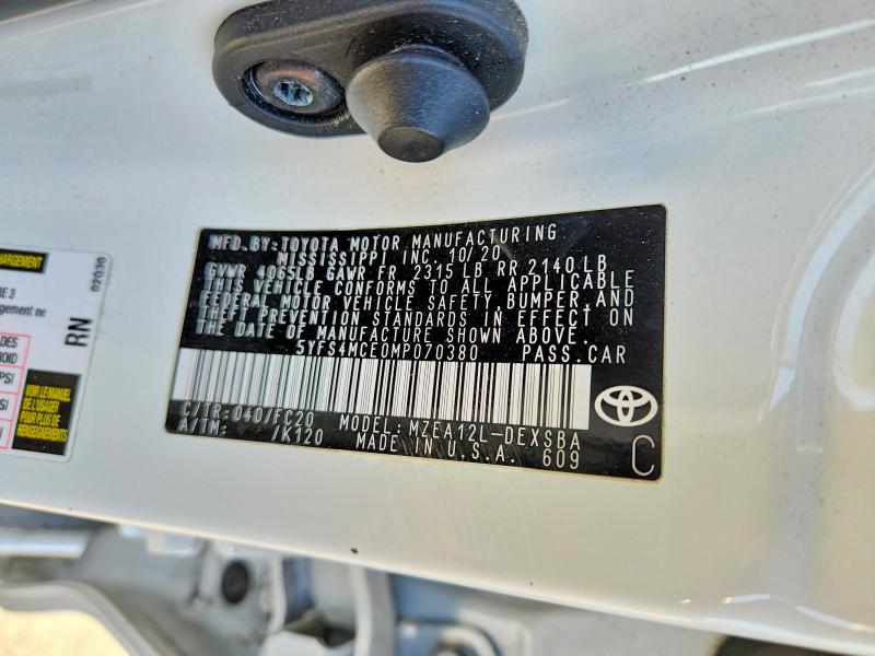 Продажа на аукционе авто 2021 Toyota Corolla, vin: 5YFS4MCE0MP070380, номер лота: 57267496