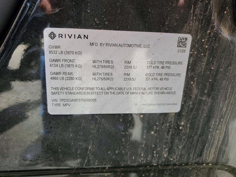 Aukcja sprzedaży 2026 Rivian R1s, vin: 7PDSGABP3TN089065, numer aukcji: 57781756