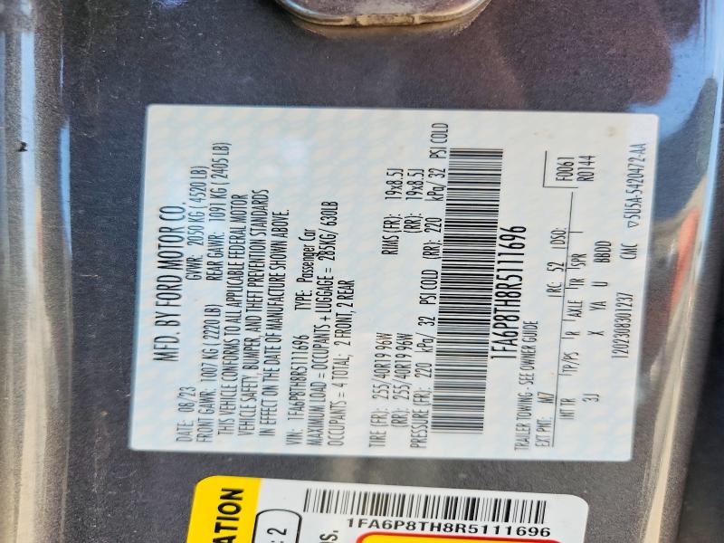 Продаж на аукціоні авто 2024 Ford Mustang, vin: 1FA6P8TH8R5111696, номер лоту: 58614516