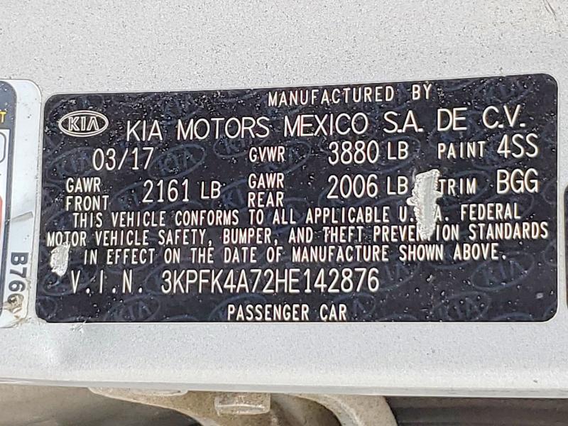 Продажа на аукционе авто 2017 Kia Forte, vin: 3KPFK4A72HE142876, номер лота: 58736166