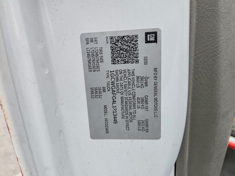 Продаж на аукціоні авто 2020 Chevrolet Express, vin: 1GCWGAFG4L1213449, номер лоту: 52865216