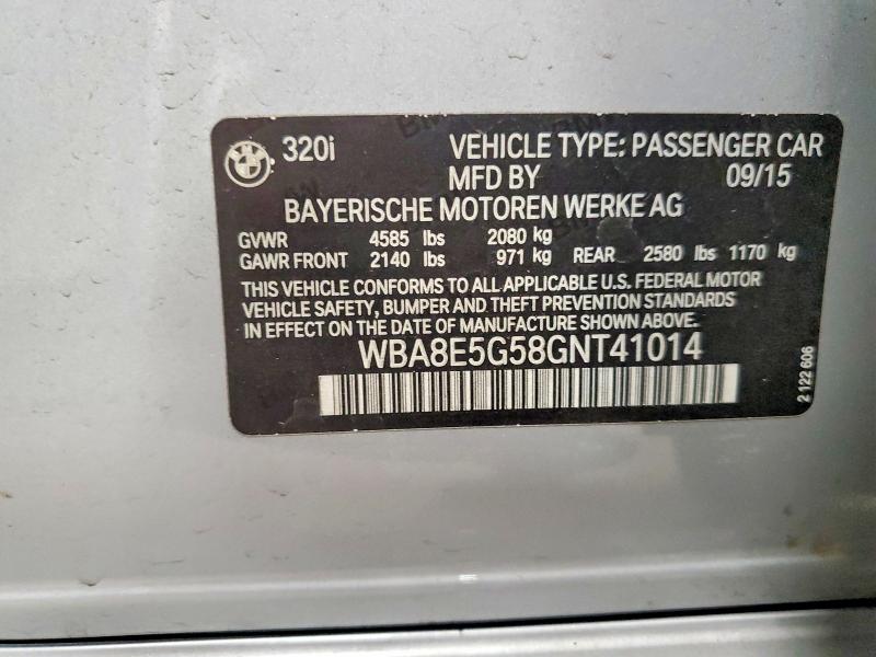 2016 Bmw 320 მანქანა იყიდება აუქციონზე, vin: WBA8E5G58GNT41014, აუქციონის ნომერი: 55854296