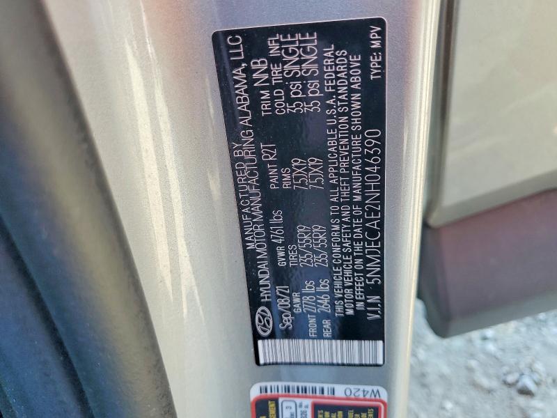 2022 Hyundai Tucson მანქანა იყიდება აუქციონზე, vin: 5NMJECAE2NH046390, აუქციონის ნომერი: 56074226