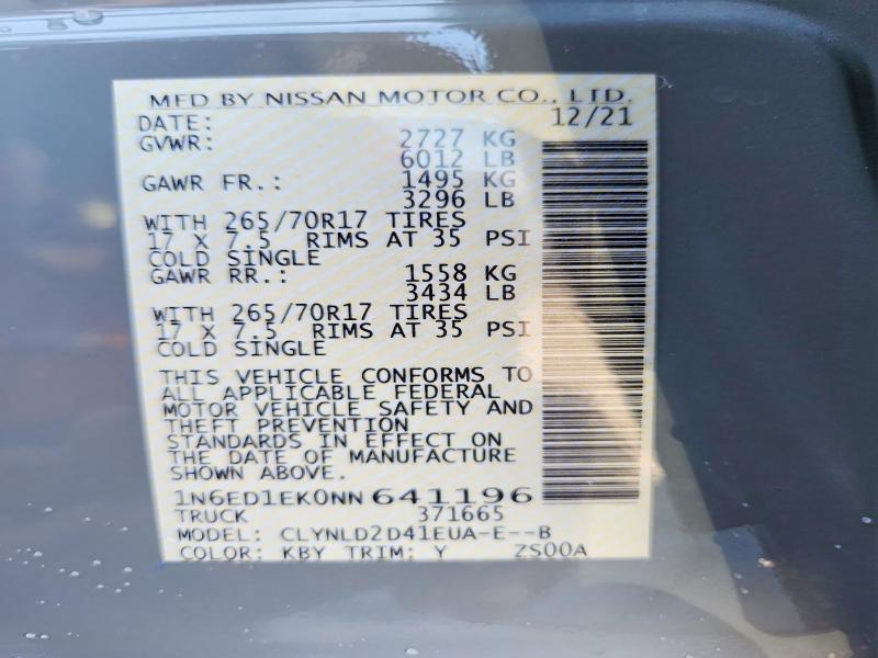 Продажа на аукционе авто 2022 Nissan Frontier, vin: 1N6ED1EK0NN641196, номер лота: 56526796